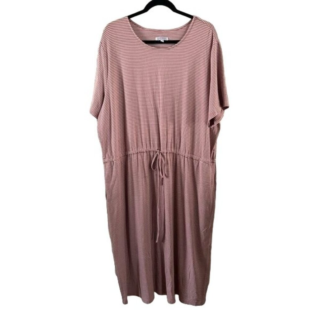 Sweet Salt XXL Pink & White Striped Casual Dress, Drawstring Waist Stretchy
